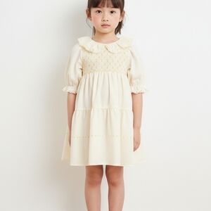 Adorable Cream Kids Dress with Lace Details